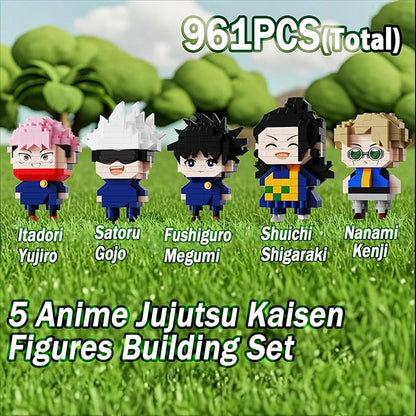5 JJK Jujutsu Battle Figures Building Blocks Set 2IN1 Sitting&ampStanding Cute Popular Spell Kaisen Characters Brick Micro Headz Japanese Manga Merch Ideal Valentine's Day Gift for Adult Teen 961PC
