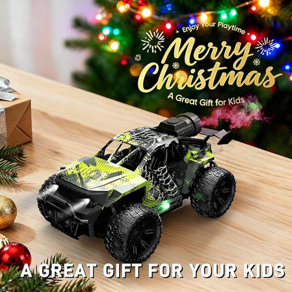 1:18 RC Monster Truck for Boys Kids 4-7-8-12 All-Terrain Off-Road Remote Control Car with LED Lights &amp Spray 40 Min Playtime 2.4GHz Fast Response Graffiti Jeep Toy Easter Gift RC Car for Kids