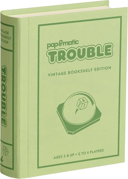 WS Game Company Trouble Vintage Bookshelf Edition Linen Wrapped Book Box &amp Slipcase Pop-O-Matic Die Roller Classic Board Games for Kids &amp Adults Ages 5+