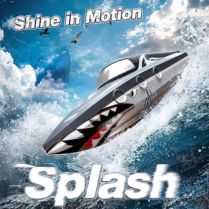 Shark RC Boat for Kids &amp Adults2.4GHz High Speed Remote Control Racing Boat W/ Dual Battery 50 Min RuntimeWaterproofFast Remote Control Toy Gift Kids 8-12 Ideal for Pools &amp LakesRealistic