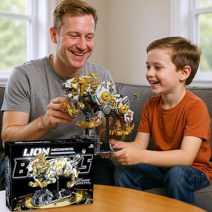 Mechanical Lion Building Block Toy Set Futuristic Mechanical Beast Model with Movable Parts &amp Gears Premium Mechanical Building Kit with Display Stand and Motor Ideal Gift for Boys &amp Adults