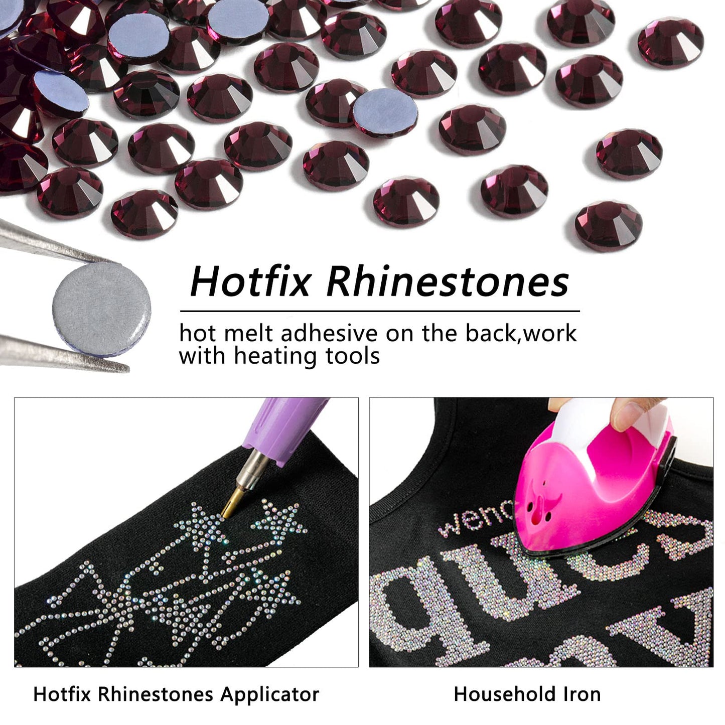 Beadsland Hotfix Rhinestones, 2880pcs Flatback Crystal Rhinestones for Crafts Clothes DIY Decorations, Amethyst, SS6, 1.9-2.1mm