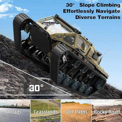 Mostop RC Tank Car 1:16 Scale 2.4Ghz Remote Control Crawler High Speed Tank Off-Road RC Tracked Vehicles 360°Rotating Drifting Car with 2 Batteries Military Truck for Kids Adults