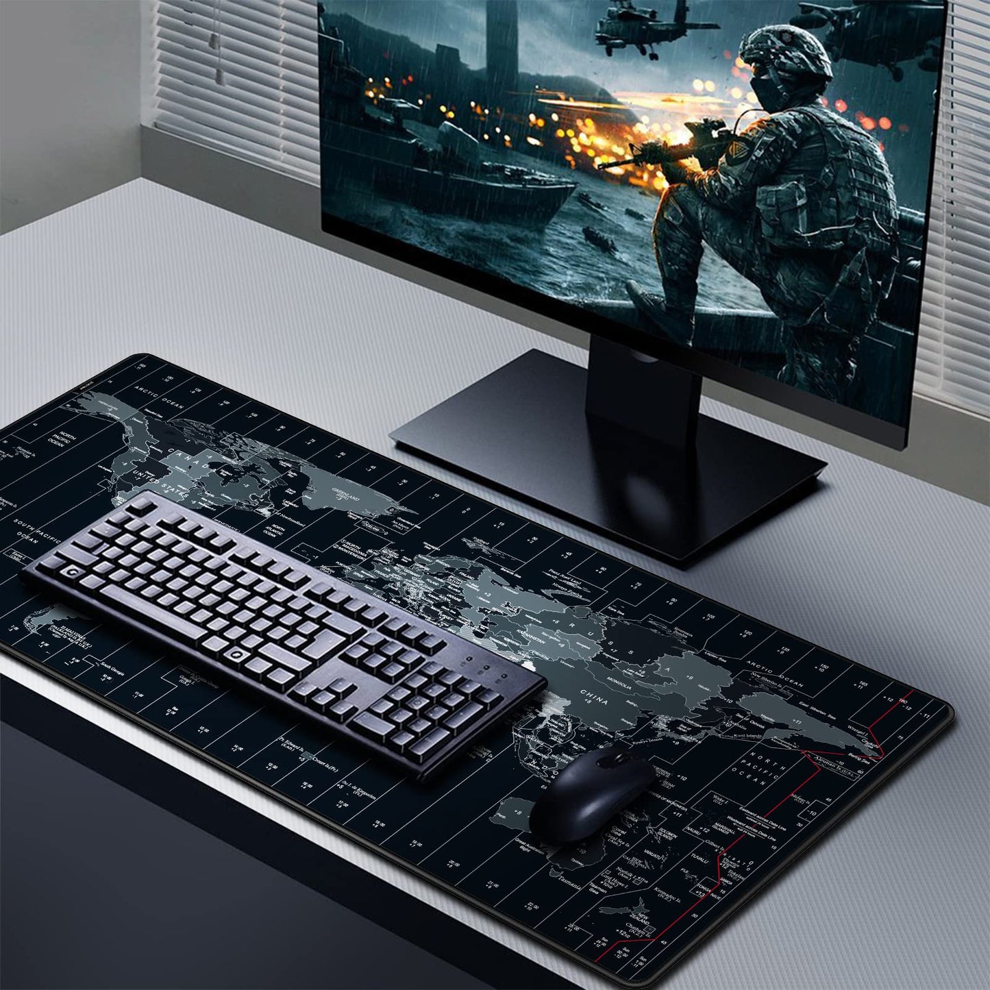 JIALONG Large Gaming Mouse Pad Desk Mat Extended Mousepad with Non-Slip Keyboard Pad for Laptop, Computer and PC - 35.4 x 15.7 inches Black World Map