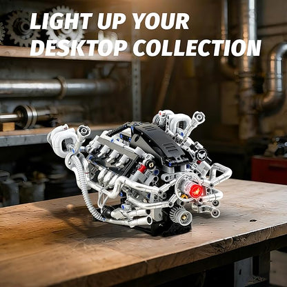 V8 Engine Model Kit that RunsVisible Building Toys with APP Control Motor &amp LED Light Mini Engine kit for Adults &amp Boys Kids 14+ Years Old (770PCS)