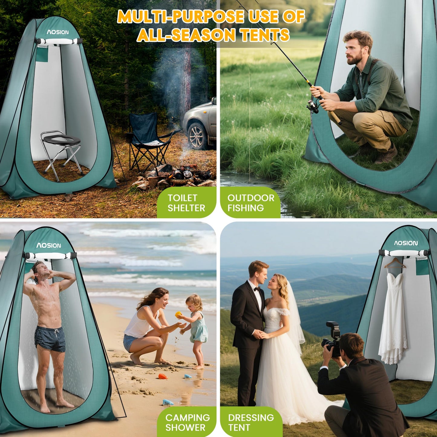 AOSION Privacy Shower Tent,Pop Up Changing Tent,Camp Bathroom Changing Dressing Room,Sun Sunshade Canopy Outdoor Rain Shelter for Camping Hiking Beach Picnic Fishing. (Army Green)