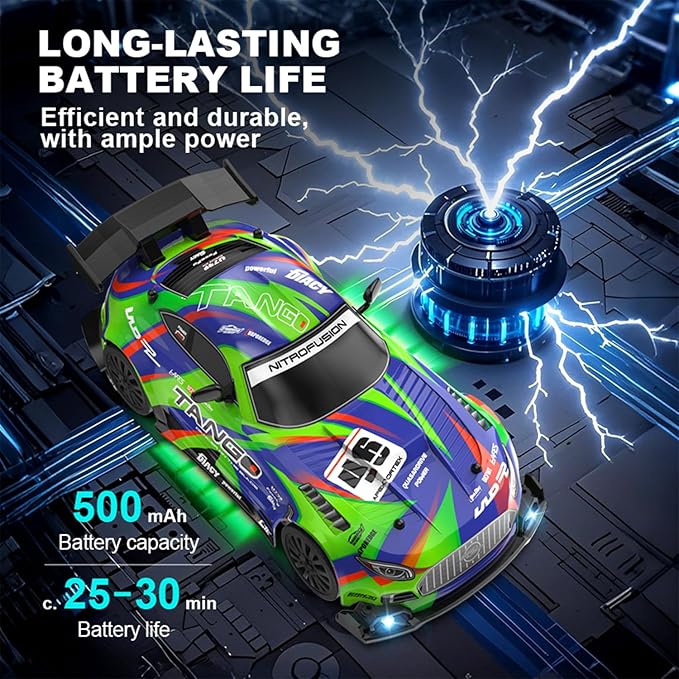 1:24 Scale RC Drift Car 4WD 2.4GHz High Speed Racing Sport Toy Car with LED Lights Racing and Drift Wheels (E80-Blue)