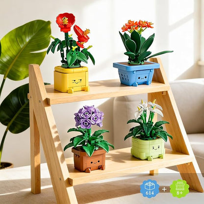 Flower Building Kit for Adults 614 Pcs Happy Plants Flowers Set Succulents Botanical Collection for Home Office Décor Gift for Valentine's Day for Her/Girlfriend/Mom/Wife/Couple/Women