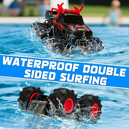 BainGesk Remote Control Monster Truck Toys 1:16 Amphibious Waterproof RC Car 2.4GHz 4WD All Terrain Toys with 2 Rechargeable Batteries Off-Road Truck Gifts for 6 7 8 9 10 11 12 Year Old Boys