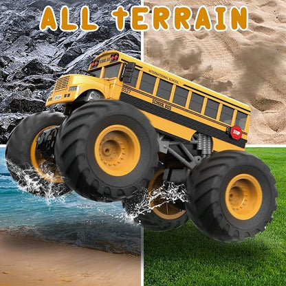 Remote Control Car RC School Bus for Kids RC Monster Truck Toy 2.4GHz 1:18 Scale Model Vehicle with LED Lights Sounds Racing Sport Toy Car for Adults Boys Girls Kids Gift 2Pcs Batteries