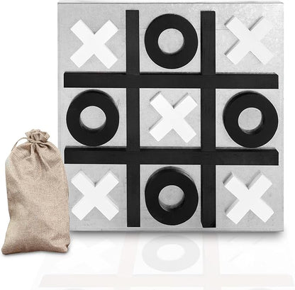 Play Platoon Magnetic Tic Tac Toe Game - Large Metal and Wooden Wall Mounted Board Games - 13.5 Inch Table Top or Wall Mounted Farmhouse Rustic for Game Room - Black &amp White