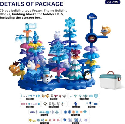 ICY World Building Toys for Girls &amp Boys Age 3-5+ 79 PCs Large Block Arctic Animals Set with 10 Figures (Snowman Penguin Bear) Creative STEM Learning Gift for Kids (ICY-World-L2