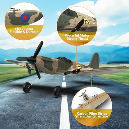 volantexrc RC Plane 3 Channel Remote Control Plane Fighter Spitfire with 6-axis Gyro 2.4GHz RTF Radio Controlled Aircraft Easy to Fly for Beginners Adults (76205 RTF)