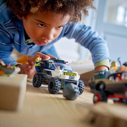Lego tbd-60449 New title: LEGO City Off-Road Police Chase Action Set – Police SUV Crook Pickup Quad Bike &amp Drone | Kids Construction Toy - 60449