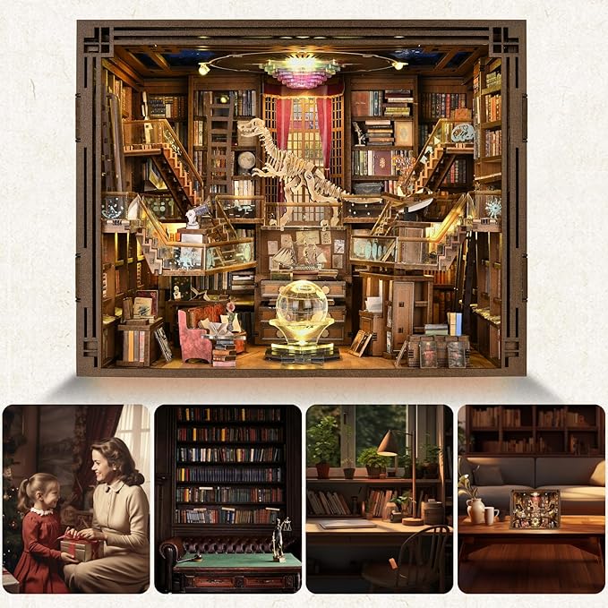 Book Nook Kit DIY Miniature Dollhouse Booknook Kit with Led Light and Dust Cover (Beyond Library Max)