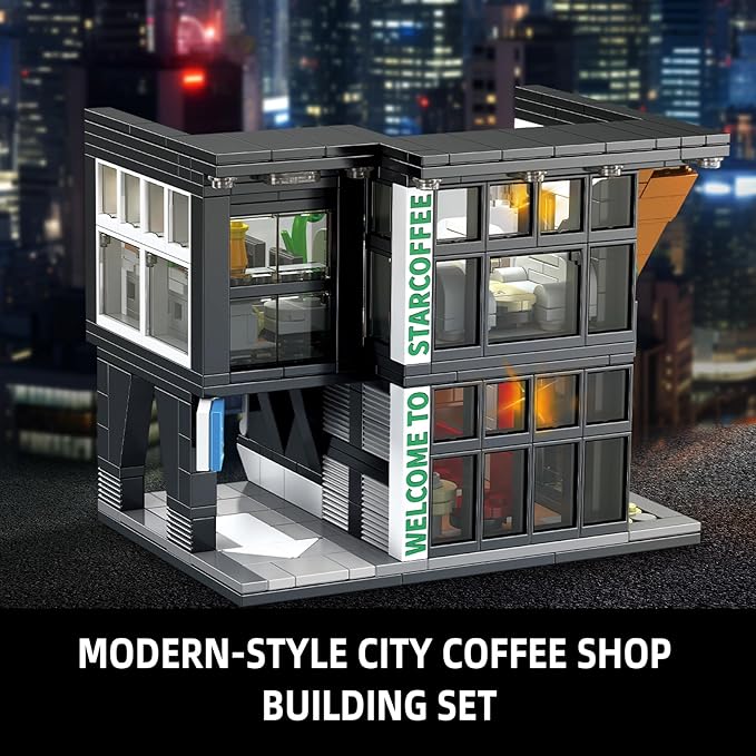 City Coffee House Architecture Building Blocks Set for Adults Street View Modern Cafe Shop Building Construction Toy with Light Christmas Birthday Gift for Kids Boys Girls 6-12 (581 PCS)