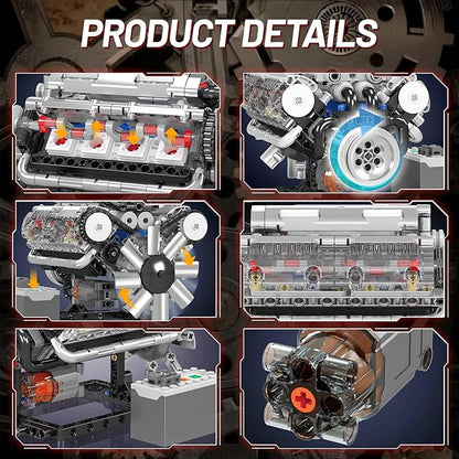 Mini V8 Engine Model Sets - 535 PCS DIY Building Toys Car Motor Kits That Runs - Gift Idea for Adults Boys Girls for Mechanic Engineering Construction