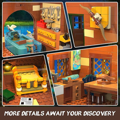 Overwater Cabin Mini Building Set with Light 2423 PCS Wooden Forest House Building Block Toy with Boat Bike Animals Home Decor Treehouse Construction Model Kit for Adults Teens Boys Girls 12+