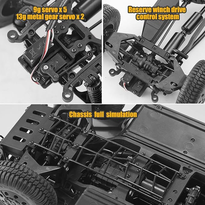 FMS 1/12 HMMWV H1 RC Crawler 2/4WD Switch Off-Road RC Model Car Remote Control Cars with 2 Speed Transmission 20pcs LED Lights for Adults RS (Yellow)