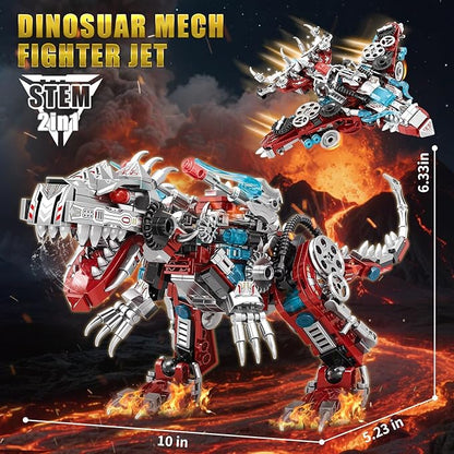 STEM 2 in1 Dinosaurs Building Set Compatible with Lego Dinosaur Set Transforming Fighter Jet Building Kit for Adults Educational Gift Toy for Kids Boys 6-10 (422 PCS)
