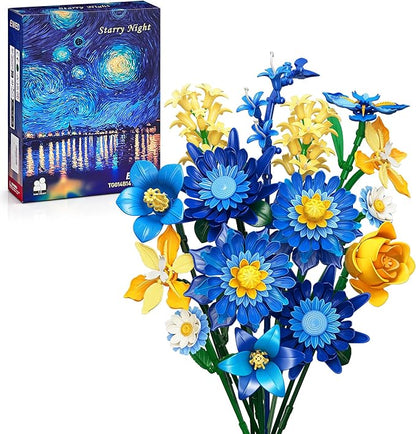 Starry Blooms Flowers Bouquet Building Set for Adults Artificial Flower Compatible with Lego Botanical Collection Valentine's Mother's Day for Women Girl Girlfriend Home Decor