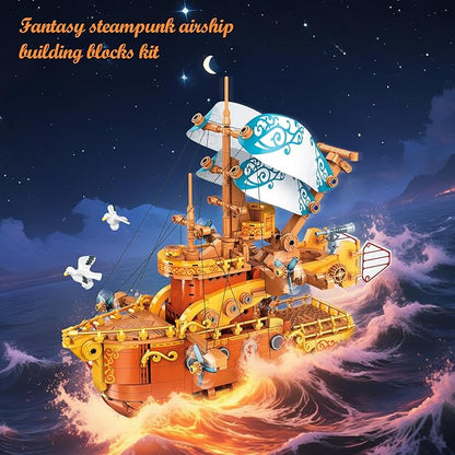 Pirate Ship Building Blocks Set for Adults (1864Piece) Fantasy Steampunk Spaceship Model for Home Office Collection Birthday Gifts for Building Blocks Lover