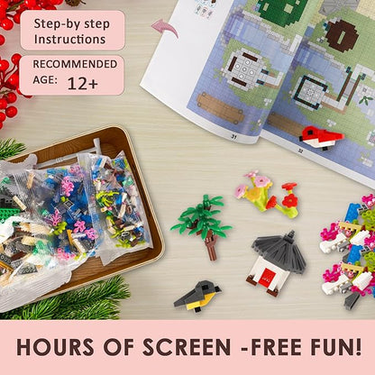 Kitoyz Cherry Blossom Bonsai Tree Building Set Chinese Architecture of Peach Blossom Micro Mini Building Blocks Set Japanese Sakura Tree House Building Kit for Kids Adults (3220 PCS)