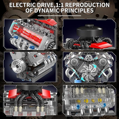 Mould King 10171 V8 Engine Building Blocks Sets V8 Engine Model kit That Run Build Your Own STEM Model Engine 8-Cylinder Car Engine Building Engineering Toys for Age 14+/Adults Collections(487+PCS)