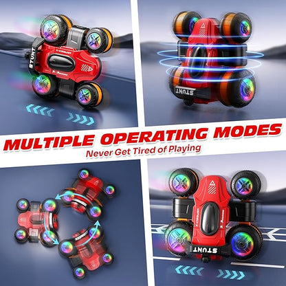 High Speed Remote Control Drift Car for Kids 360 Degree Rotating Deformation Stunt RC Cars for Boys and Girls Ages 3-16 4WD Drift RC Stunt Car with Light for Christmas Birthday Party Gifts (Red)