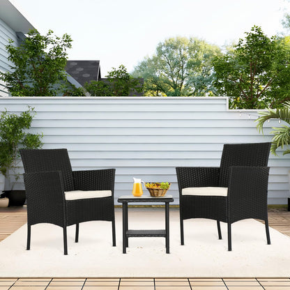 FDW Wicker Outdoor Furniture Patio Furniture Set of 3 Rattan Patio Chairs Outdoor Chairs Patio Conversation Set with Coffee Table for Yard Backyard Lawn Porch Poolside Balcony,Black