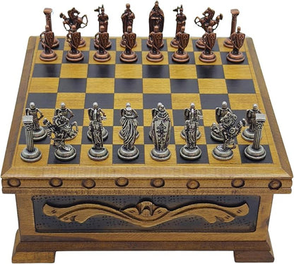 Wooden Chess Set with Storage – Handcrafted Chess Board and British Figure Metal Chess Pieces – Decorative Chess Game for Adults &amp Kids – Premium Gift for Family &amp Friends (Copper Chess Pieces