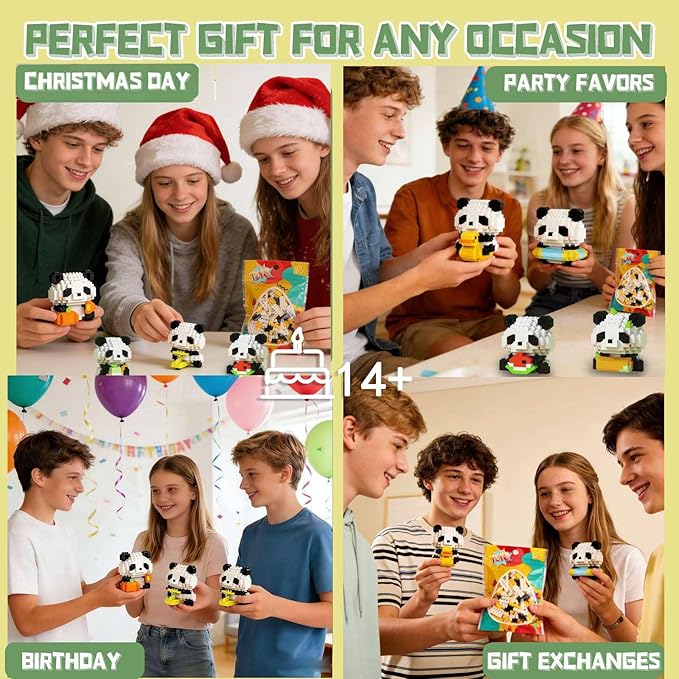 HIGH GODO 12Pack Pandas Party Favors Building Set 1977PCS Cute Animals Set for Goodie Bag Stuffers Classroom Prizes Party Favors Birthday Easter Gifts for Teens 14+ (Not Compatible with Major Brand)