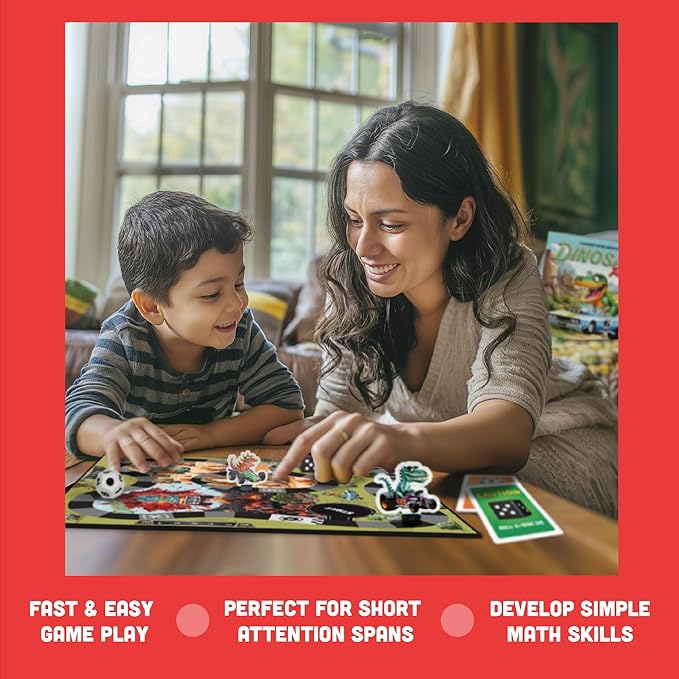 Raincorn Games - Dinosaur Rally Card &amp Dice Kids Board Game for Ages 4 - Family Games Classroom Activities for Kids Learning
