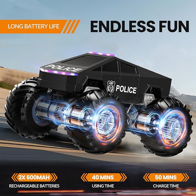 Remote Control Car Cyber RC Truck Toy 1:16 2.4GHz 4WD Off-Road Amphibious Waterproof Monster Truck for All Terrain Kids Birthday Gifts for Boys Girls Age 6 7 8 9 10 11 12 Year Olds (Black)