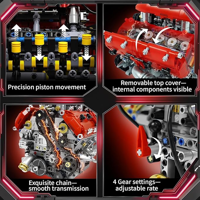 V8 Engine Model Kit Build Your Own Visible Car Motor Advanced STEM Mechanical Building Block Set for Adults Collectible Engine Model for Display Desk Decor &amp Gift to Car Lovers
