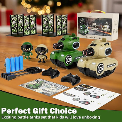 2 Pack Cute Cartoon Remote Control Battle Tanks with Laser tag|Hobby RC Cars Shoot to Ejected Out|Military Army Toys for 6 7 8 Year Old Boys Girls | Christmas Birthday Easter Gifts for 8-12