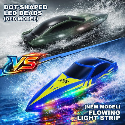 RC Boat with 7-Mode Colorful LED Lights10 Inch Remote Control Boat15KM/H High Speed2.4GHz3 Speed Modes2 Rechargeable BatteriesAuto Flip RecoveryPool &amp Lake Racing Gifts for Kids &amp Adult