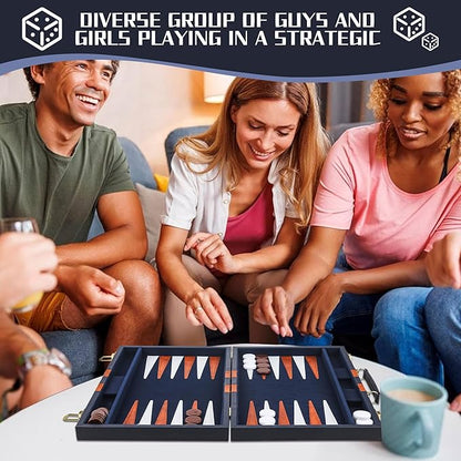 Froggod 15 inch Backgammon Sets for Adults - Classic Board Game for Adults - Portable Travel Backgammon Set for 2 Players - Perfect Adult Board Games for Gifts &amp Family Fun(Blue)
