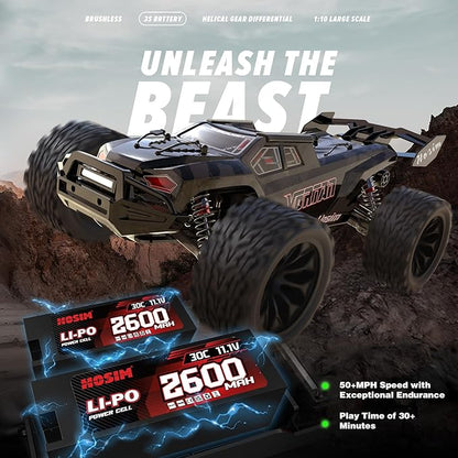 Hosim Mini 1/8 RC Truck for Adults Fast 50+mph Vortan Electric RTR Brushless RC Cars All Terrain 4WD Off Road Hobby RC Car Waterproof Remote Control Car for Snow/Sand/Beach Toy Gift with 3S Battery