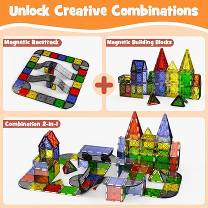 Magnetic Downhill Racer Set 40-Piece with Car &amp Tracks STEM Magnetic Tiles Building Toys for Kids Ages 3-8 Montessori Learning Toys with Reinforced Slopes &amp Loop Pieces