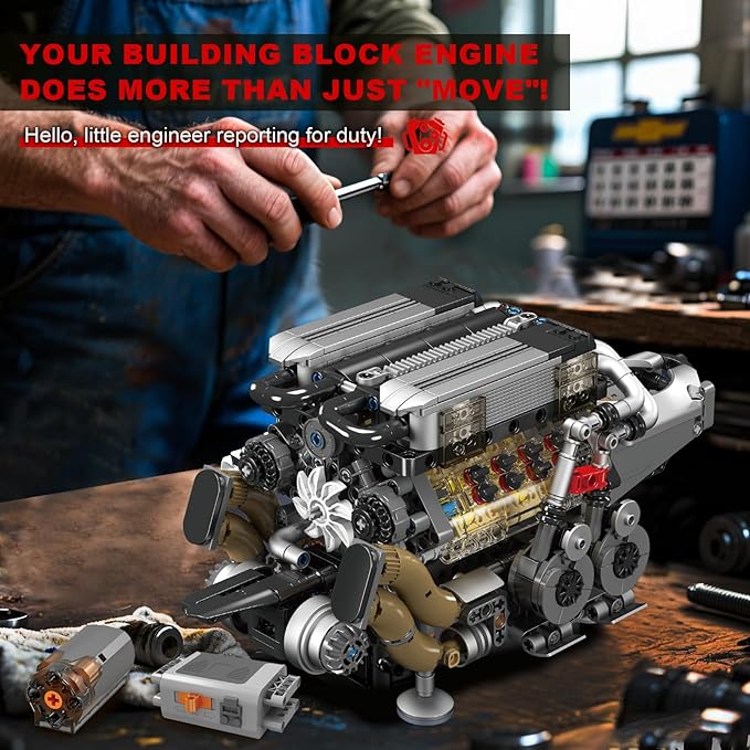 Sosuy W16 Motorized Model Engine Kit for Adult Men Teen Electric Drive Ultra-Realistic Working Replica Home Set for Collection Fans STEM Building Block Toy for Boy Birthday Gift for 8+ Kid 952Pcs