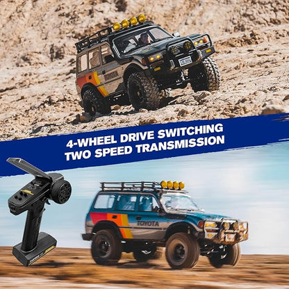 FMS RC Crawler 1/10 FCX10 Land Cruiser LC80 RS Toyota Licensed 4WD 2.4Ghz RC Rock Truck Hobby Grade RC Model Climbing Car Remote Control Car Off Road Vehicle for Adults FMS11042RSGY