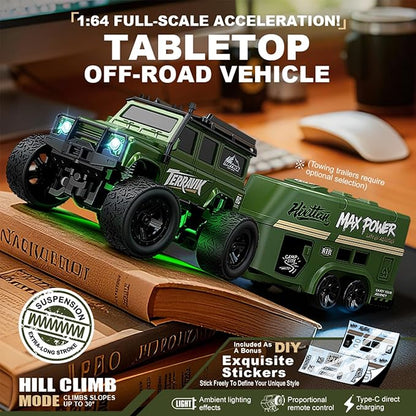 1:64 Scale Mini RC Crawler with Gyro Full Proportional RTR 2.4Ghz Remote Control Truck with RGB Lights (E89-Grey)