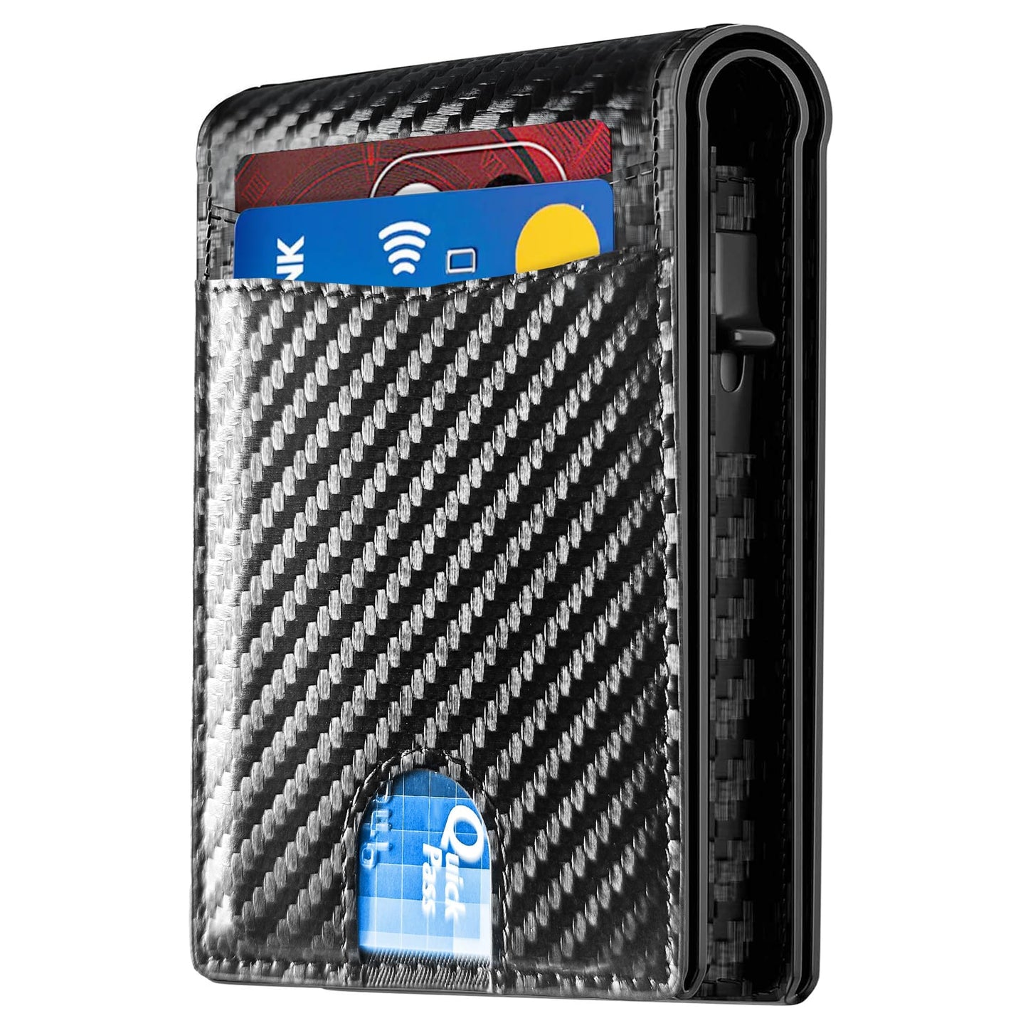 2025 Wallet for Men - RFID Blocking [Functional & Practical] Bifold Slim Minimalist Credit Card Holder Pop Up Wallet Metal Case with Cash Slot, Front Pocket with ID Window, Gift Boxed (Carbon Fiber)