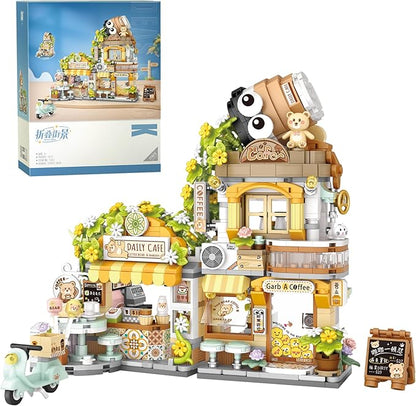 Creative Brick Box Street View-Coffee Shop Mini Building Toy Animals Interactive for Kids Simulation Architecture Toy for Girls and Boys Ages 6+ - Gift Easter Birthday Christmas (1077 PCS)