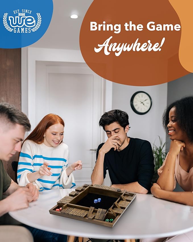 WE Games 14 inch 1-4 Player Shut The Box Wooden Board Game Walnut Stain