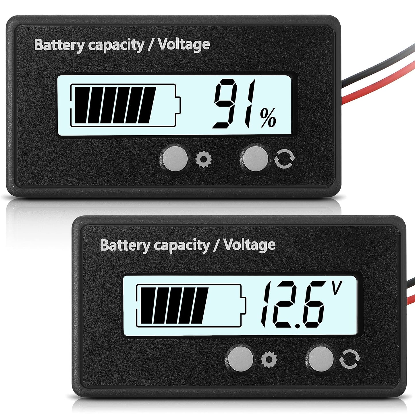 DC 12V 24V 36V 48V 60V 72V 84V Golf Cart Battery Meter with Alarm, Front Setting and Switch Key Battery Capacity Voltage Indicator Gauge Acid and Lithium ion Indicator(White)