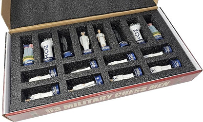 US Military Chess Set Army Navy Air Force or Marines. Choose 2 Branches of Men with 17 inch Walnut Color Storage Board (Navy vs Marines)