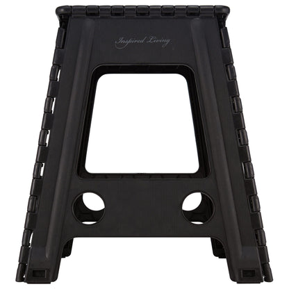 Inspired Living 18" Step Stool, Folding Step Stools for Adults, Plastic Foldable Step Stools Kids, Holds Up to 330 lbs, Collapsible Folding Stool for Kitchen, Bathroom, Bedroom - Black/Grey