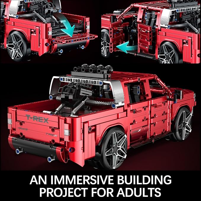 Remote Control Building Kit Off-Road T-Rexs Truck Model Red 1349 Pieces Adult Collectible Display Set 18x12x6.5 Inches14+